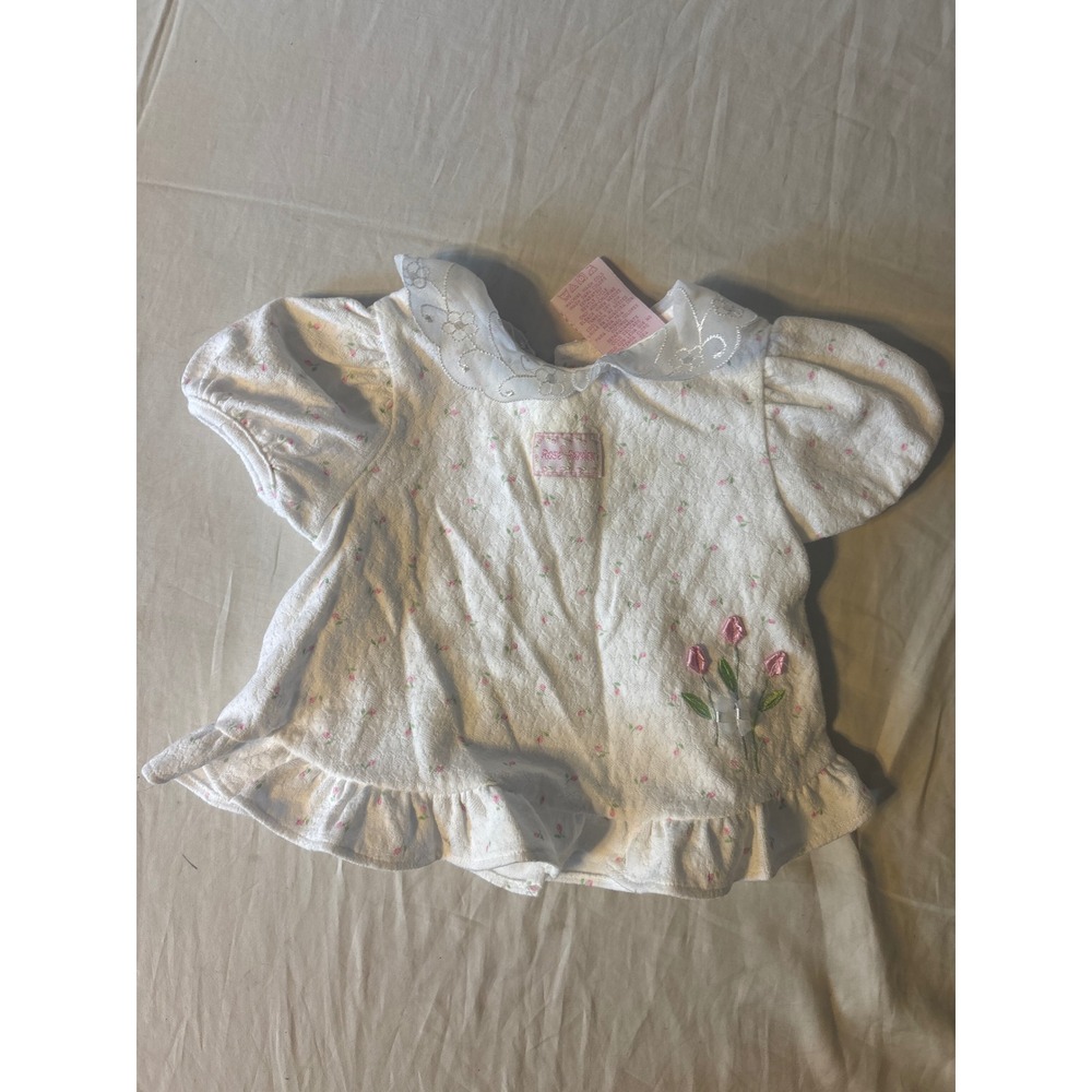 Rose Garden Floral Quilted Blouse Baby Girl 12M White Pink Ruffle Collar‎